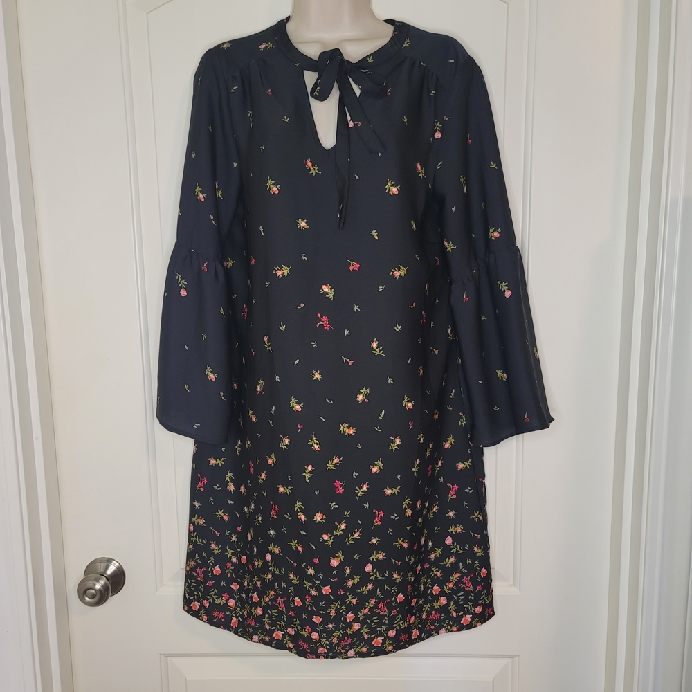 Old Navy Black Floral Long Bell Sleeve Dress